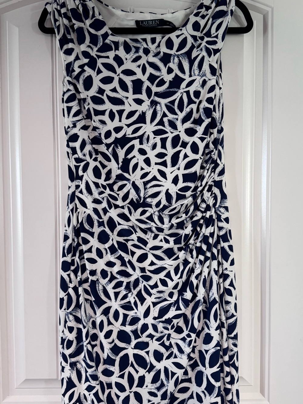 Lauren Ralph Lauren Navy & White Midi Skirt with Abstract Ring Print Size 10